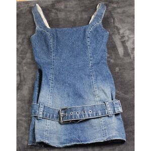 EB Revolve Denim Mini Dress Womens Size Small Blue Belted Summer Dress Dry Clean